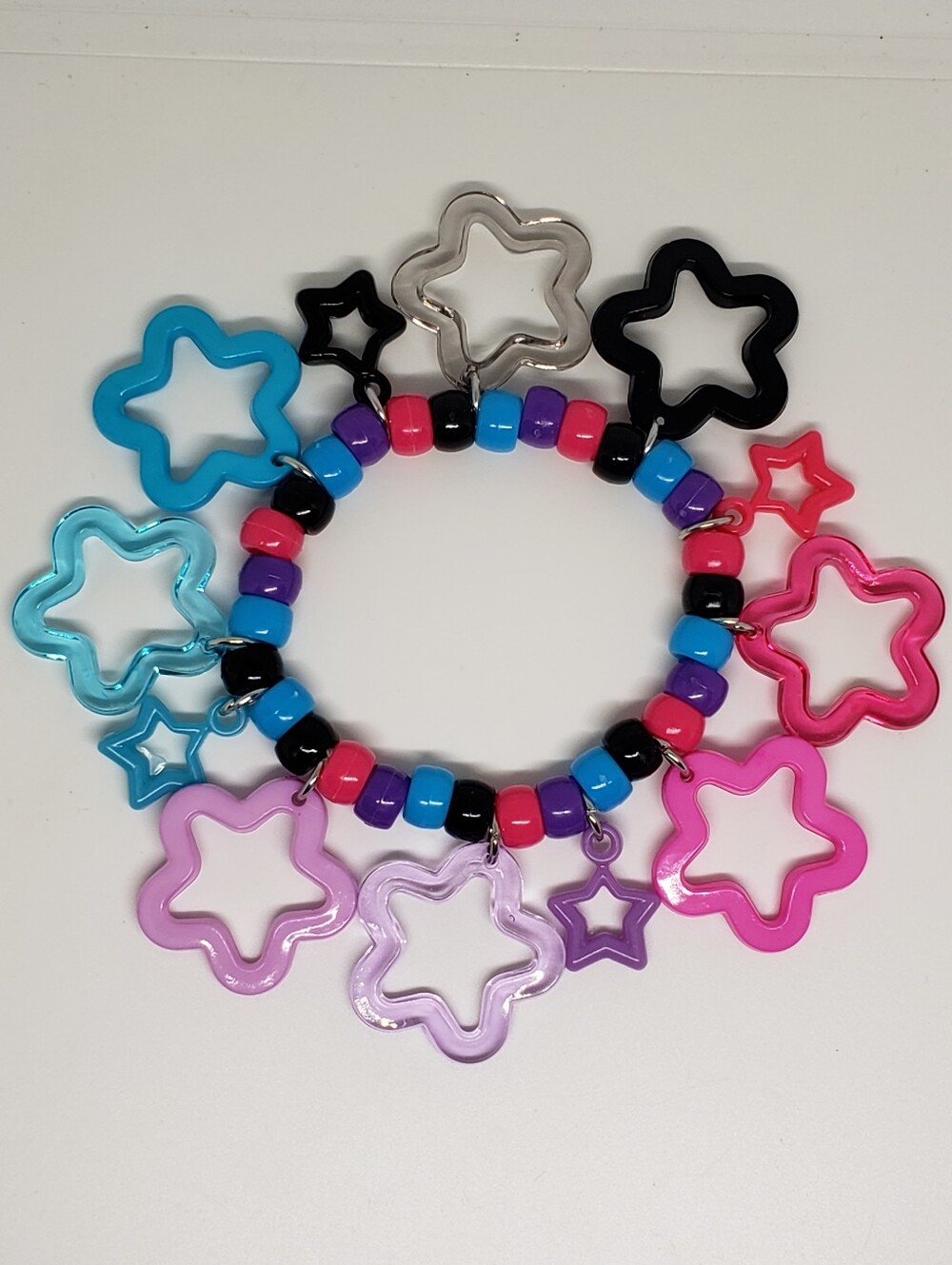 Handmade Black Pink Purple Blue Star Kandi Bracelet